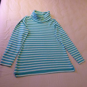 Jade blue & off white striped LL Bean cowl neck cotton top (L) New w/o tag